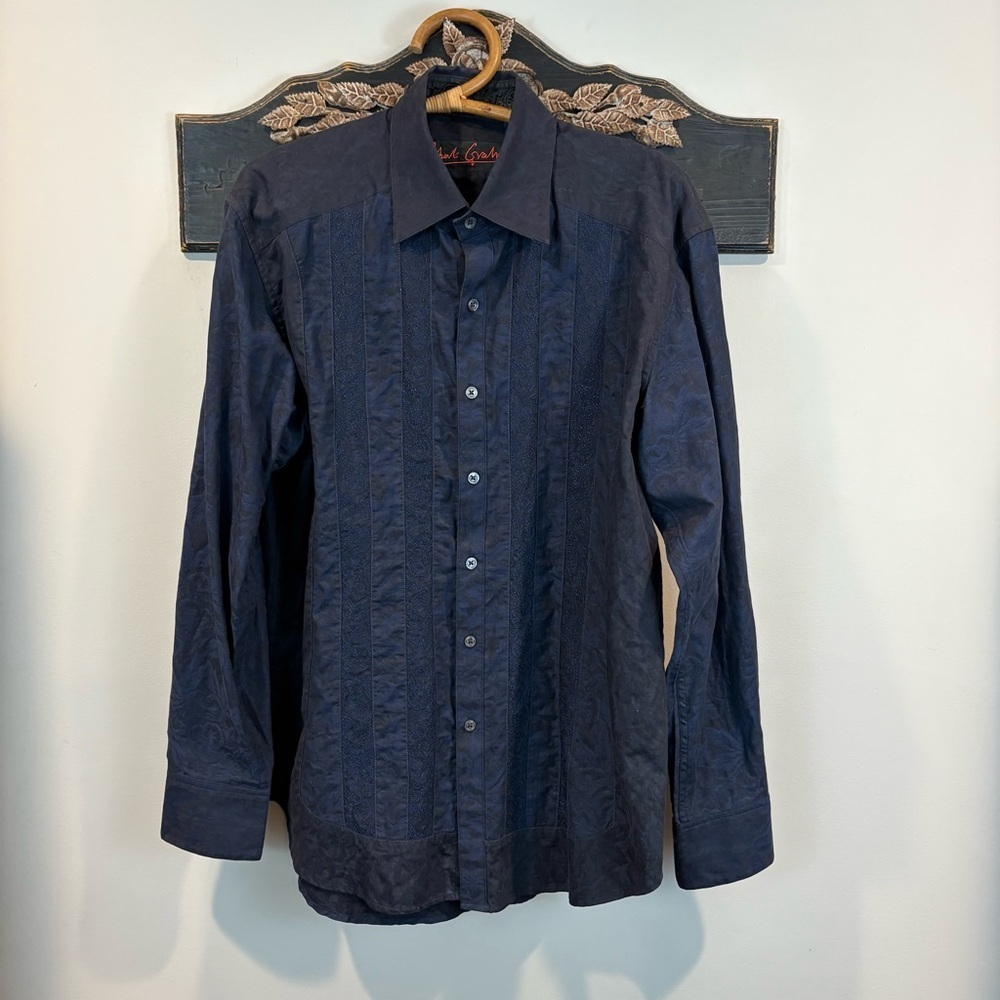 Robert Graham Floral Paisley Embroidered Panel Contrast Cuff Button Down Shirt L